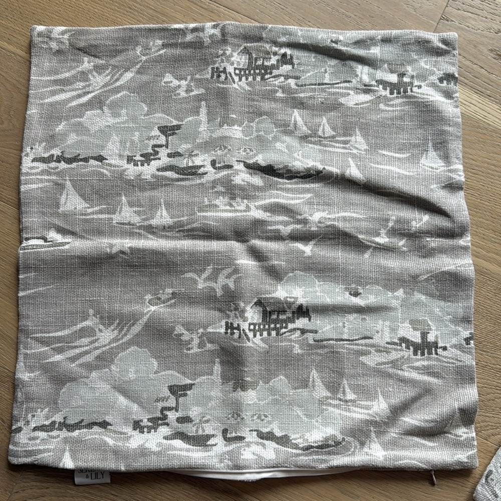 Serena & Lily Pillow Cover Sham Nautical Gray White Boat - Picture 2 of 3